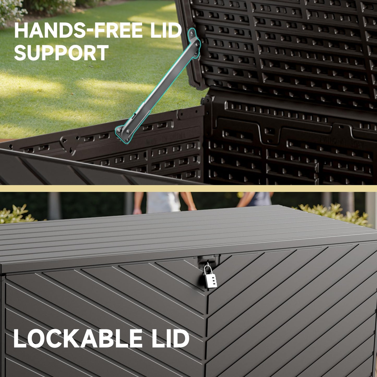 Ortus Collective 270 Gallon Deck Box, Waterproof Resin with Double-Layer & Lockable Lid, UV Protection for Pool, Patio and Garden Storage, Brown