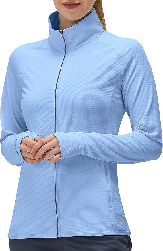 Women's UPF 50+ UV Sun Protection Clothing Long Sleeve Athletic Hiking Shirts Lightweight SPF Zip Up Outdoor Jacket