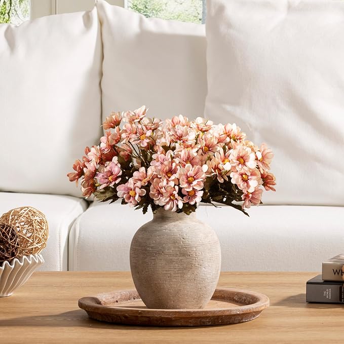 Vanselia Ceramic Flower Vase Home Decor - Farmhouse Table Vases Rustic Vintage Living Room Kitchen Bedroom Decorations for House Book Shelf Office Coffee Desk Dining Fireplace (7.4" Retro)