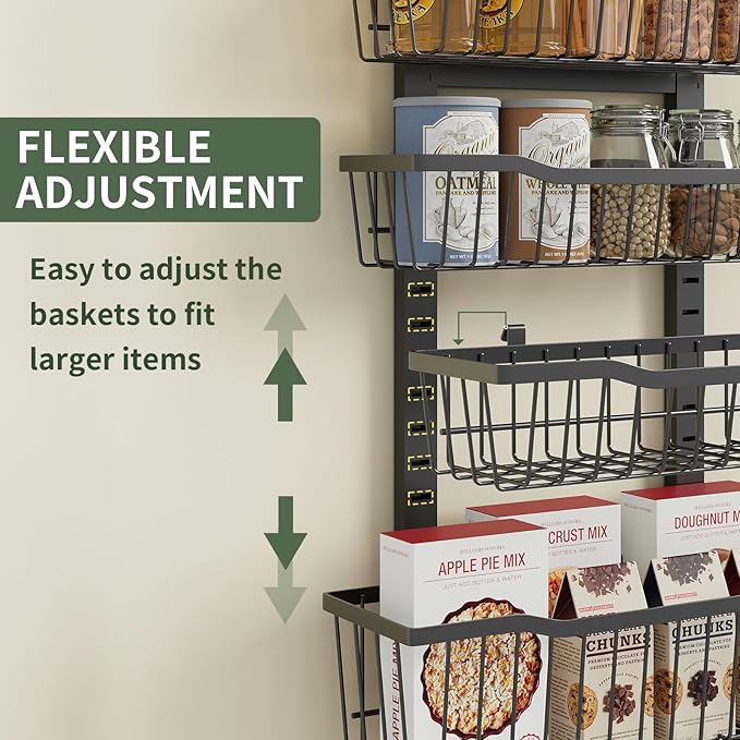 Eastherry Over The Door Organizer，8-Tier Over The Door Pantry Organizer with Adjustable Baskets，Metal Hanging Pantry Organizers and Storage for Kitchen, Back of Door Seasoning Rack (Black)