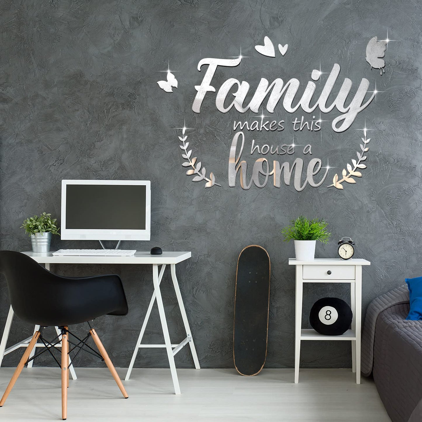 Zonon 3D Acrylic Mirror Wall Decor, Family Mirror Wall Letter Stickers, DIY Removable Family Makes This House a Home Art Decals, Inspirational Quote Decal, for Home Living Room Bedroom(Silver)
