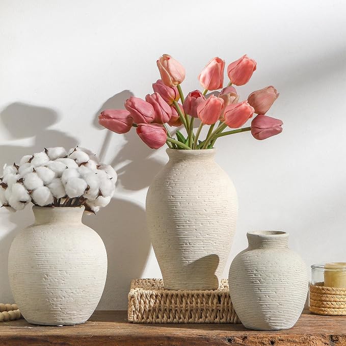 Vanselia Ceramic Flower Vase Home Decor - Large Farmhouse Table Vases Rustic Vintage Living Room Kitchen Bedroom Decorations for House Book Shelf Office Coffee Desk Dining Fireplace (9" Rustic)