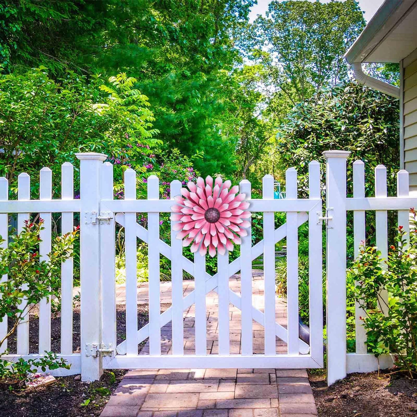 AHYS Metal Flowers Wall Decor Indoor Outdoor Metal Wall Art for Farmhouse Home Living Room Bedroom Bathroom Garden Decor – Pink