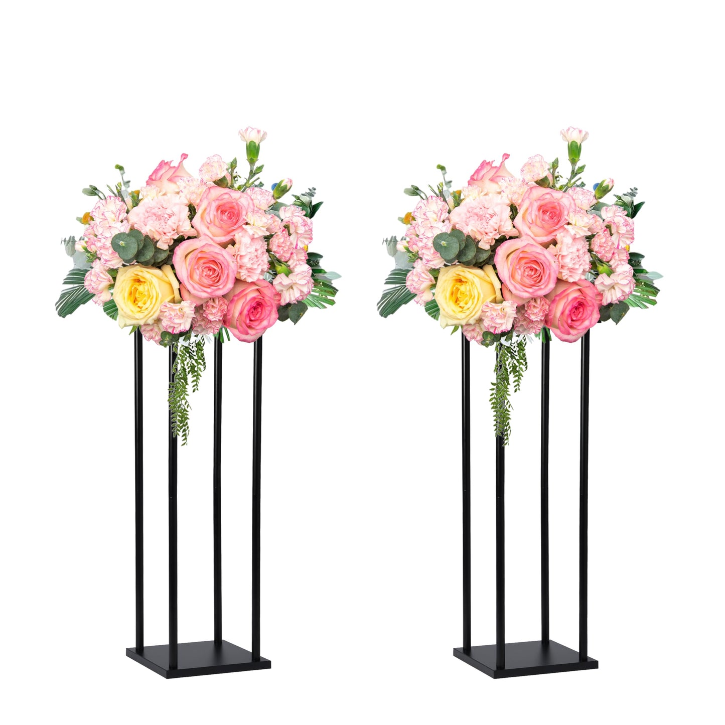 simprefine 2 Pcs 24 Inches Matte Black Wedding Flower Stand Metal Iron Display Rack Floor Vase Column Centerpiece for Event Party Anniversay Ceremony Decoration