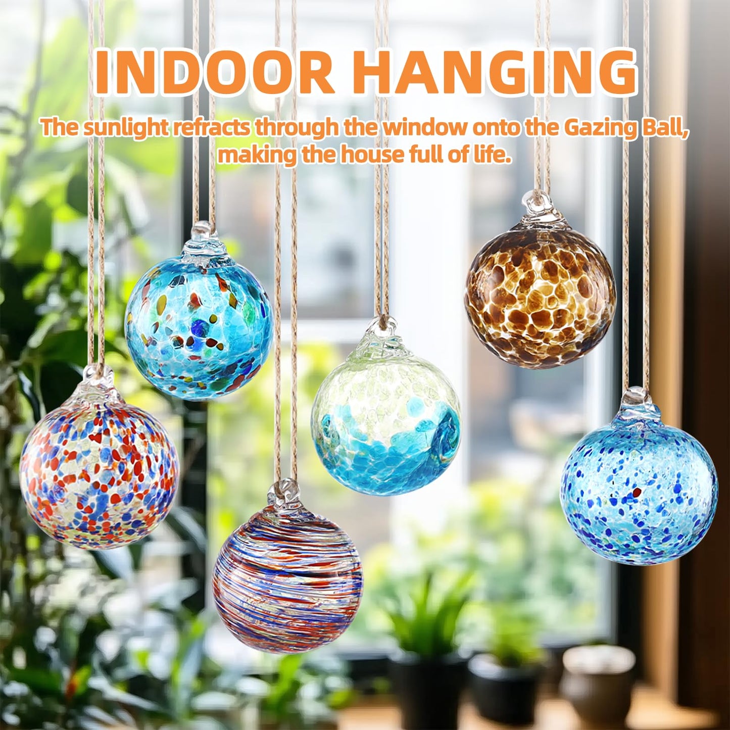 VOREEN 6-Pack Blown Glass Christmas Ornaments, 2.56" Handblown Hanging Glass Gazing Balls for Christmas Tree Decoration, Holiday Ornament Gift Set（Winter Blue & Aqua Mix）