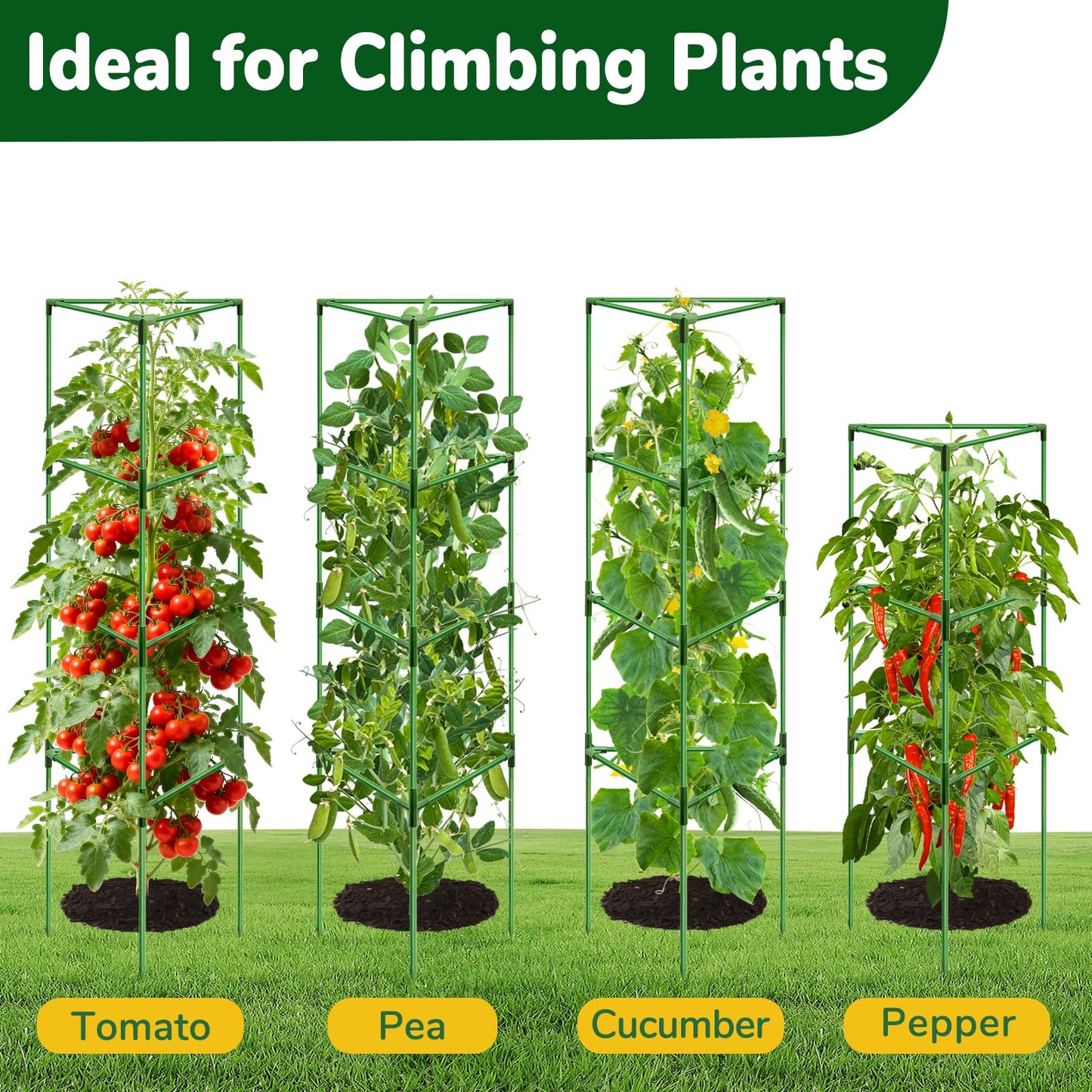ZeeDix 65 Inch Tall Tomato Cages for Garden, 2 Pack Heavy Duty Large Plant Support Stakes for Heavy Climbing Vegetables, Adjustable Tomato Trellis for Pots & Outdoor Raised Garden Beds