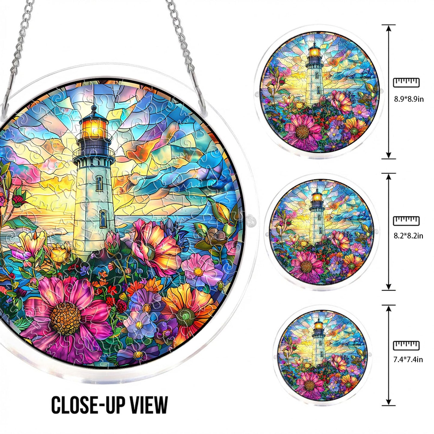 Acrylic Jigsaw Puzzle Suncatcher, Ocean Lighthouse Stained Glass Style Puzzle for Adults, DIY Sun Catchers Indoor Window, Home Decor, Creative Gift for Mothers Day, Birthday, Mom, Grandma-S