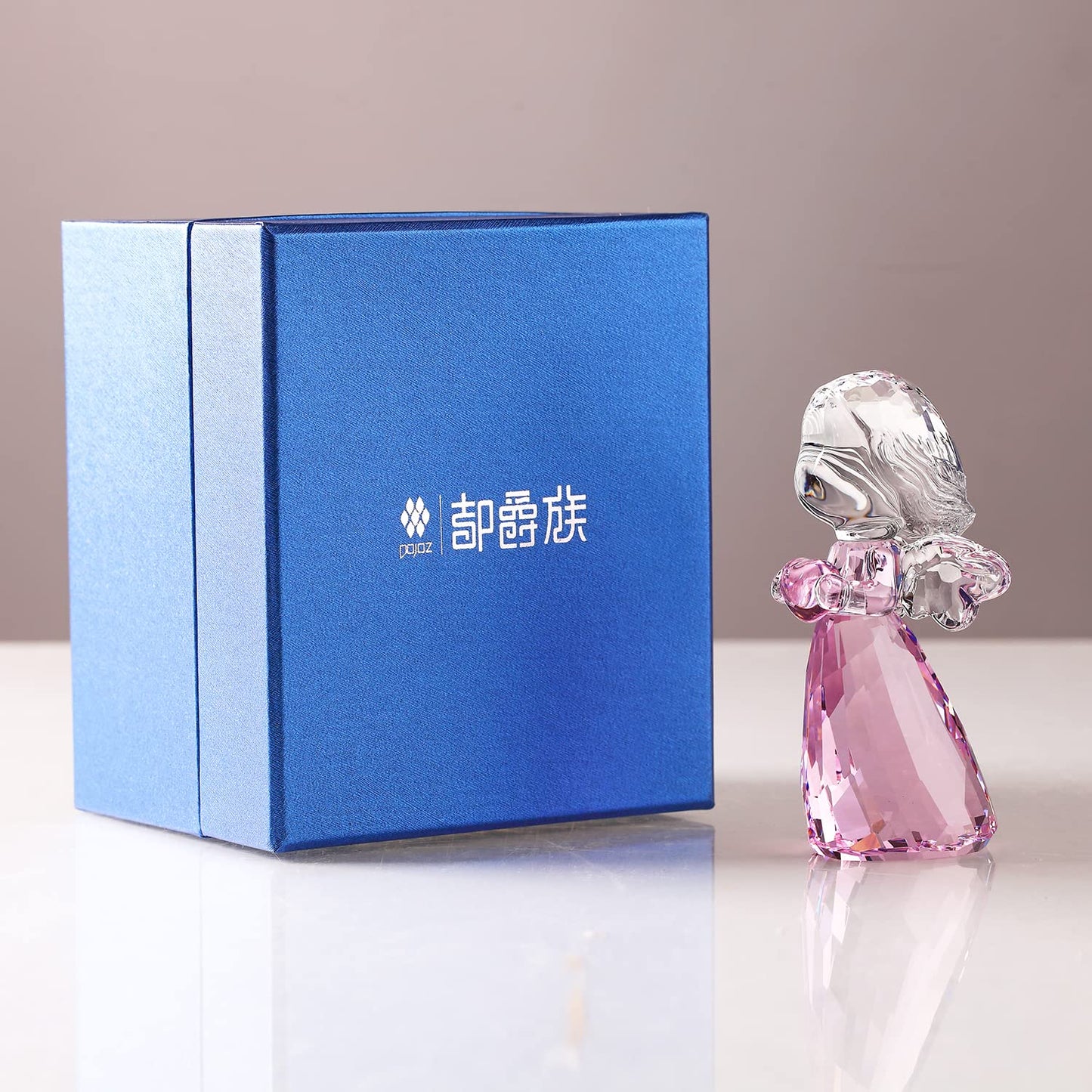 Crystal Little Angel Christmas Birthday Gifts Cherub Figurine Paperweight Decor Ornaments Art Collecible (Pink)