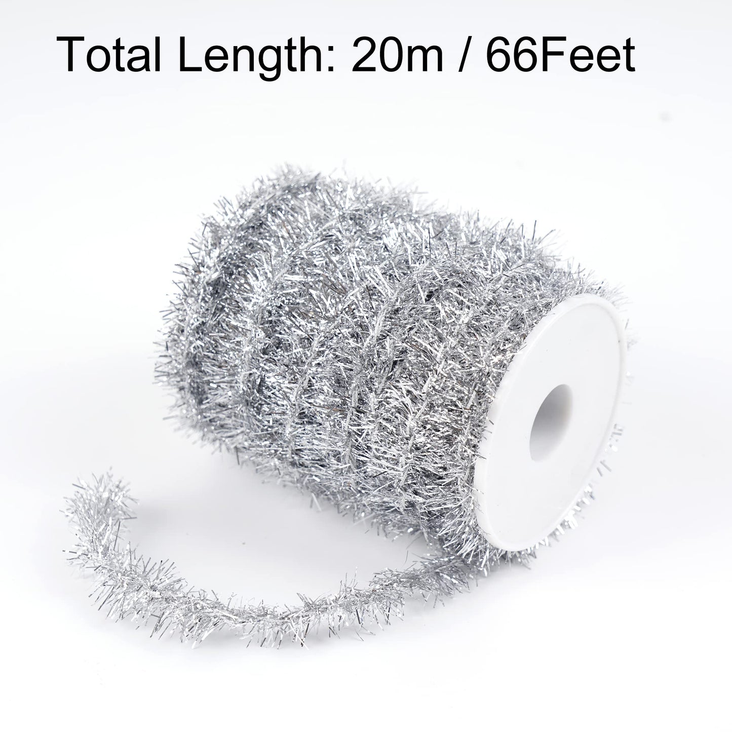 WBCBEC 66 Feet Christmas Tinsel Garland Metallic Holiday Tinsel Garland Twist Tinsel Thin Glitter Tinsel Garland Decoration for Christmas Tree,Wedding Birthday Party Decorations Supplies (Silver)
