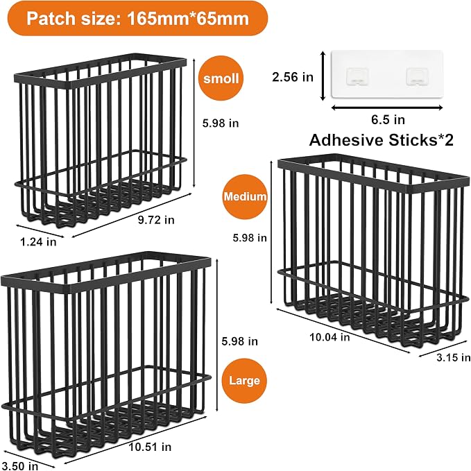 3 Pack Cabinet Door Organizer, Foil and Plastic Wrap Organizer, Wall Mounted Kitchen Organizers and Storage Wire Basket, Pantry Door Storage Kitchen Wrap, Black