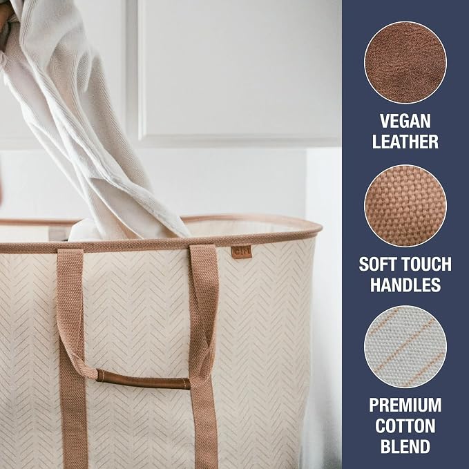 CleverMade Collapsible Laundry Caddy – Foldable Laundry Hamper & Tote, XXL 64L Pop-Up Laundry Basket with Handles, Space-Saving Laundry Organizer for Home, Dorm, Closet & Travel, 2 Pack - LUXE Mocha