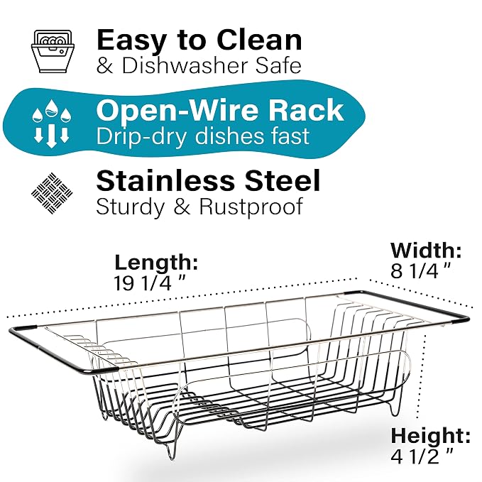 Better Houseware Over Sink Dish Drying Rack Space-Saving Dish Rack for Kitchen Counter Stainless Steel 19.25 x 8.25 x 4.5