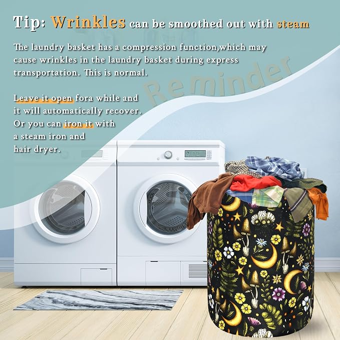 Cute Mushroom Laundry Basket Foldable Retro Moon Mushrooms Laundry Hamper Oxford Cloth Colorful Tote Bag Clothes Toy Storage Bucket For Bathroom/Laundry Storage/Bedroom 18.9 x 16.5 Inch