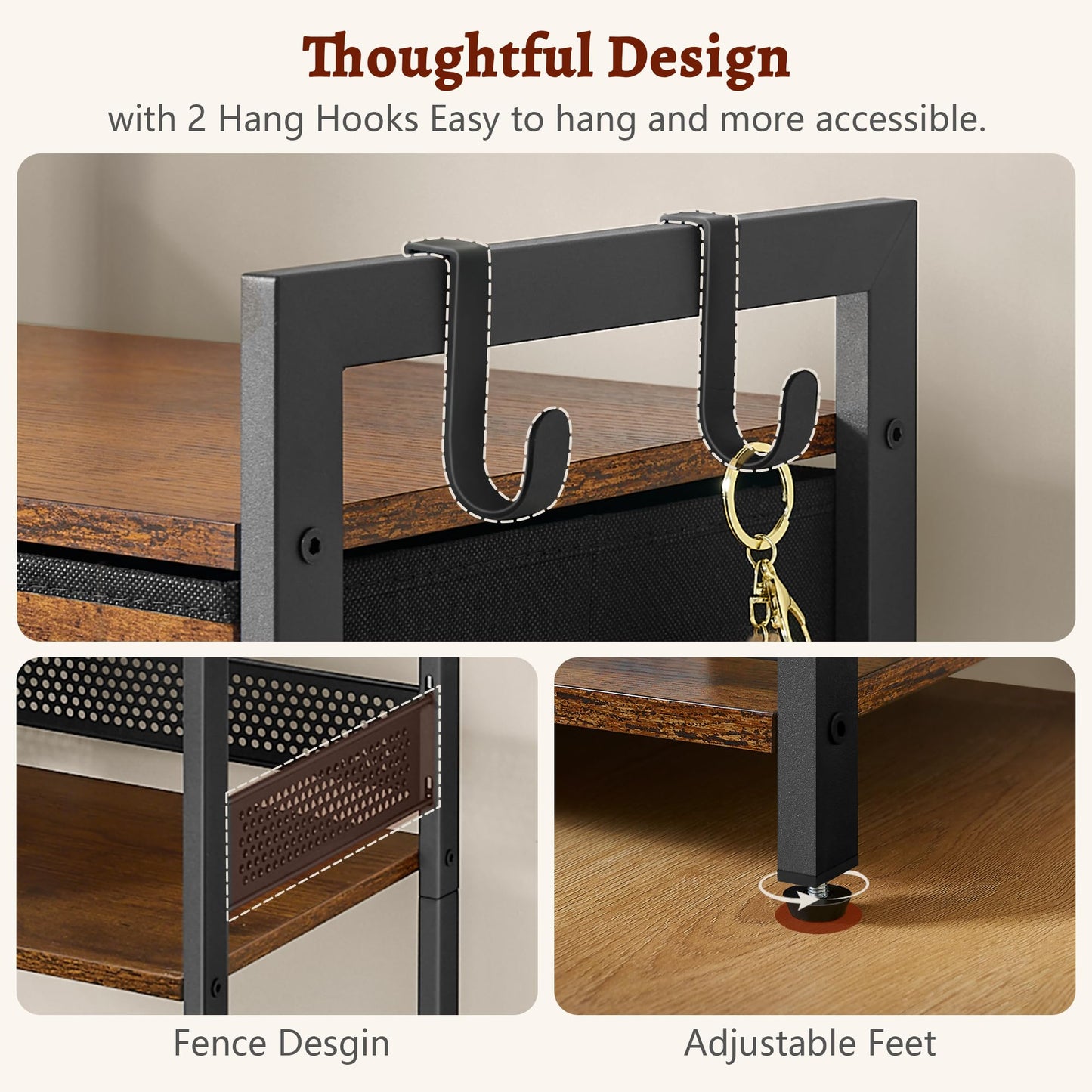 FAVOOSTY 4 Tier Ladder Shelf Stand, Bookshelf with Drawer Storage, Decorative Display Shelves Wood & Metal, Plant Shelf, Standing Shelf Unit for Living Room Bedroom Office Kitchen, Rustic Brown