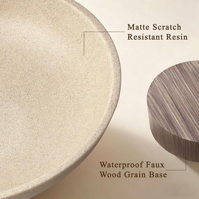 YMXYJM Modern Pedestal Fruit Bowl, Large Matte Resin Decorative Bowl with Faux Wood Base for Kitchen Counter, Living Room, Entryway Home Decor, Brown