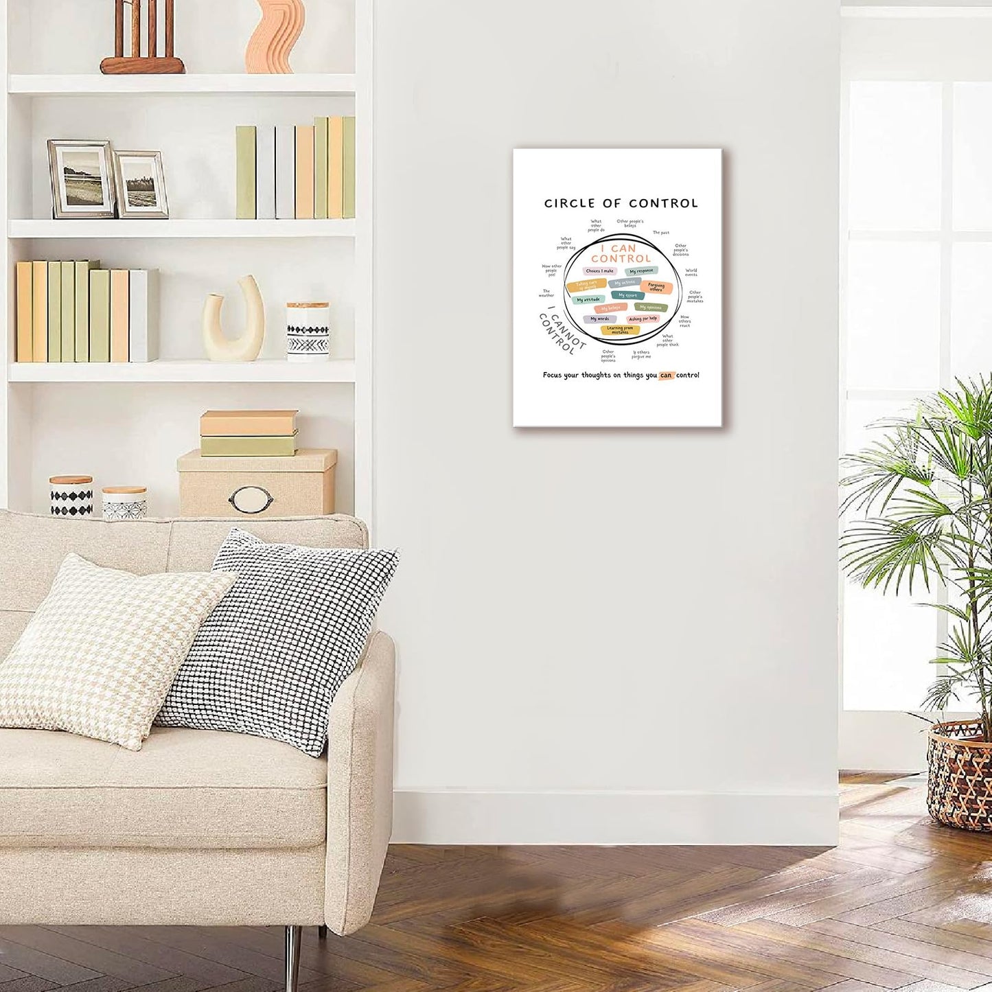 Framed Mental Health Circle Canvas Art Wall Decor, Inspirational Short Sentences Wall Art, Positive Motivational Picture Prints for Office Study Classroom Living Room – 12x16in