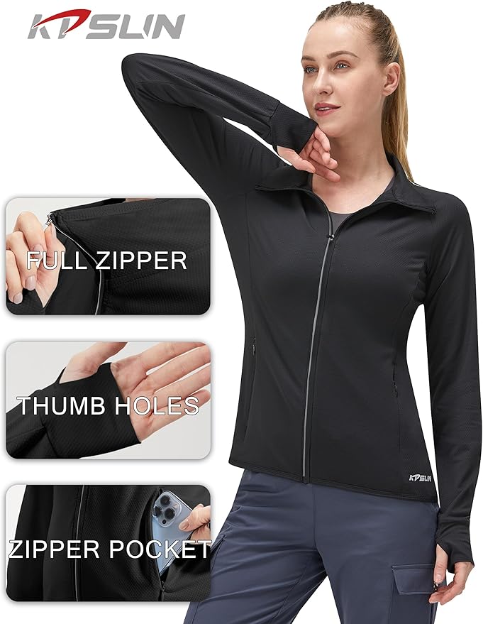 Women's UPF 50+ UV Sun Protection Clothing Long Sleeve Athletic Hiking Shirts Lightweight SPF Zip Up Outdoor Jacket