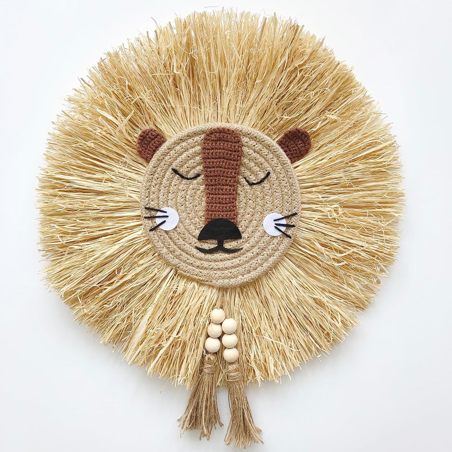 YarnieJiajia Boho Handmade Lion Head Nursery Wall Decor Safari Jungle Theme Wall Hanging Art For Baby Girl Boy Bedroom
