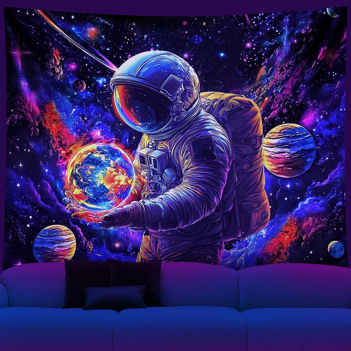 NYZE Astronaut Space Tapestry for Bedroom, Glow in the Dark Room Decor Wall Tapestries, Cool Galaxy Planet Wall Hanging, Wall Hanging for Men Guys Gamer Room Dorm Living Room 59in×51in