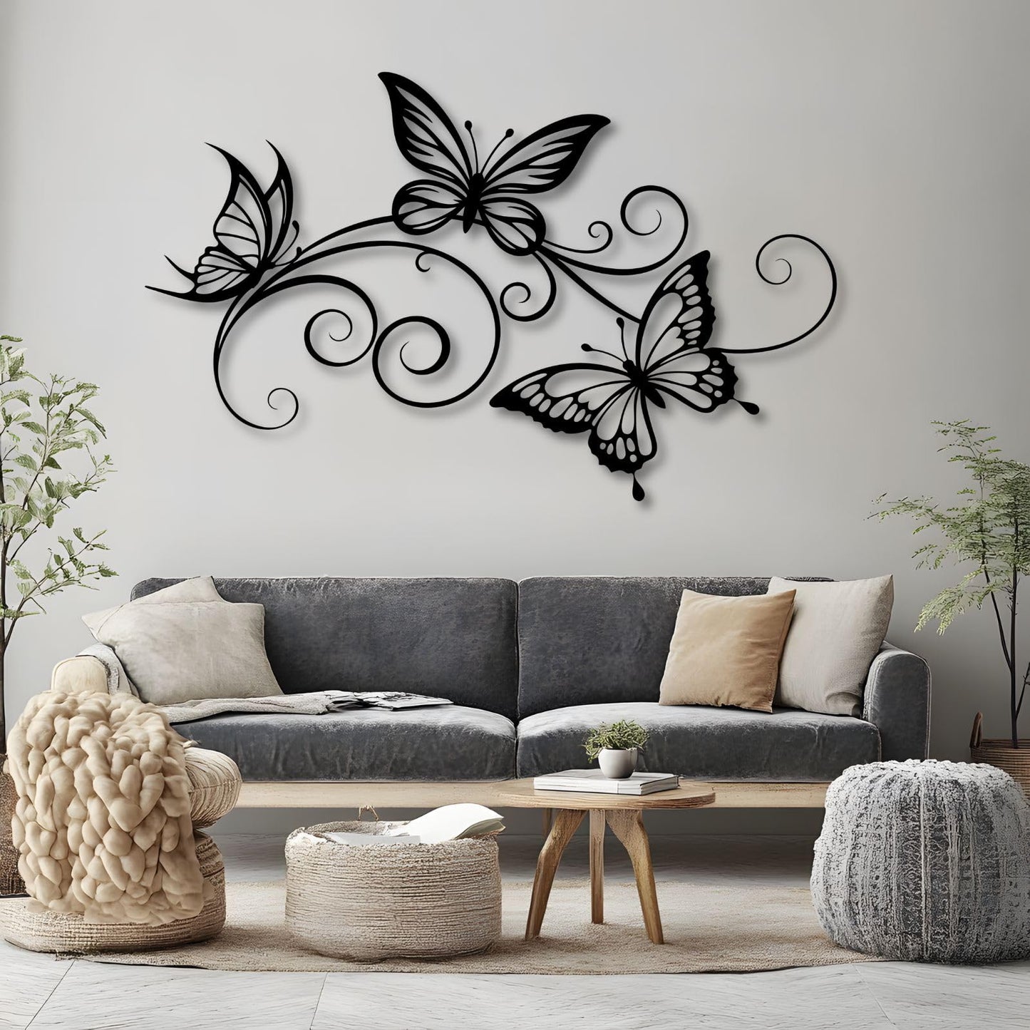 sawjug Metal Butterfly Wall Decor, Metal Butterfly Wall Art, Elegant Butterflies Wall Decor for Living Room, Bedroom, Dining Room (Silver,30" W x 19" H / 76 x 47 cm)