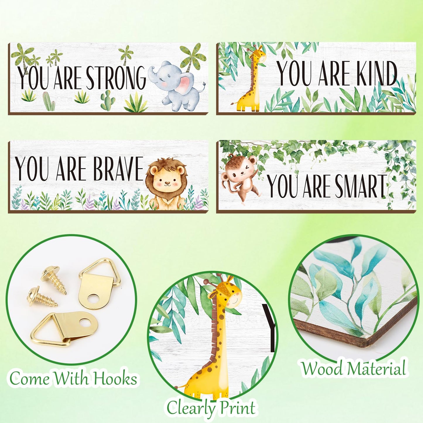 Guiqulai Safari Nursery Decor Woodland Animal Theme Little Man Cave Sign Safari Wall Decor for Toddler Boy Kids Bedroom Living Room, Wooden Animal Wall Art Decorations