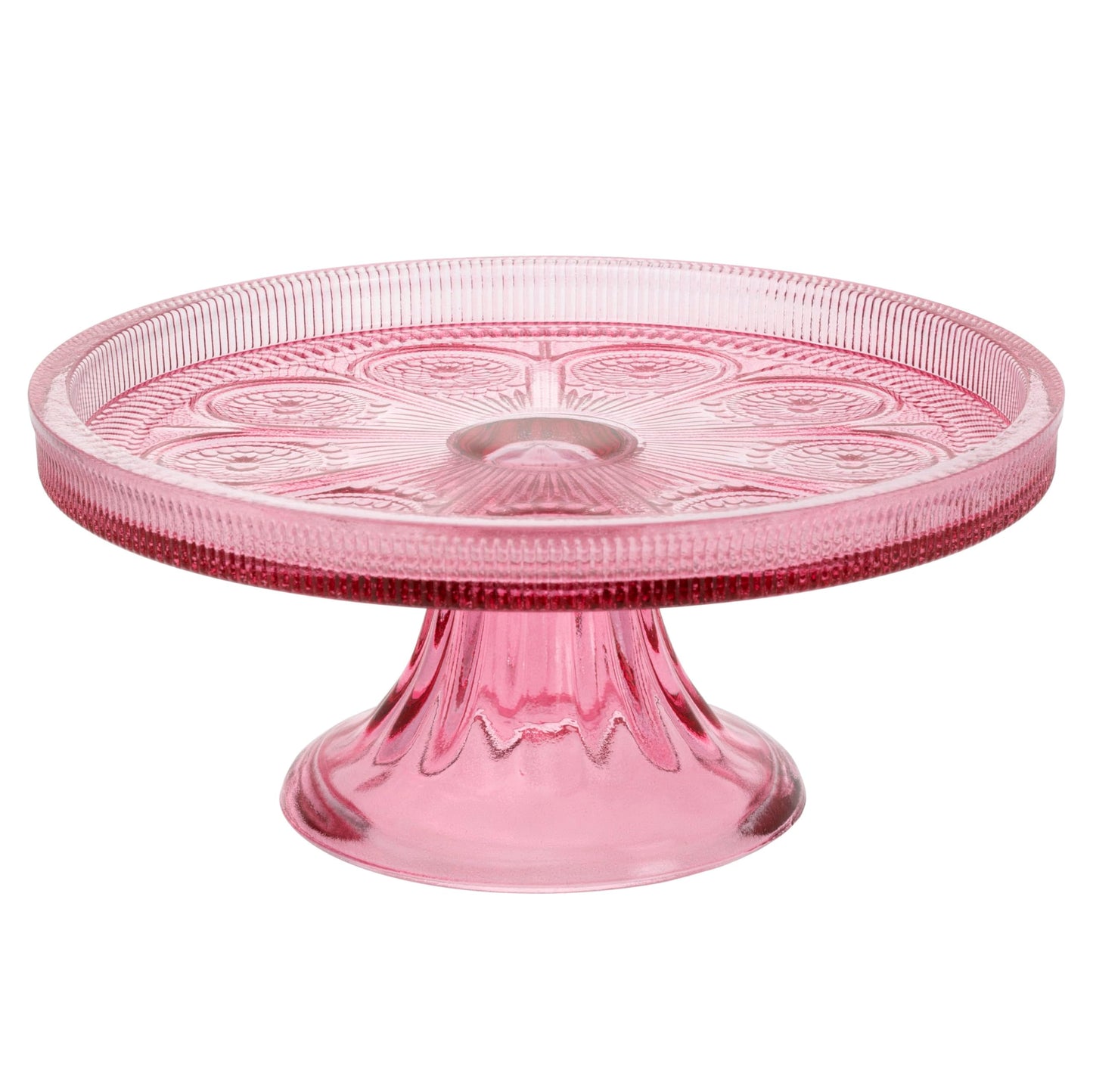 Boston International Vintage-Inspired Glass Cake Stand Round Pedestal for Desserts Cupcakes & Pie, 8.25" x 3.5", Pink Codi
