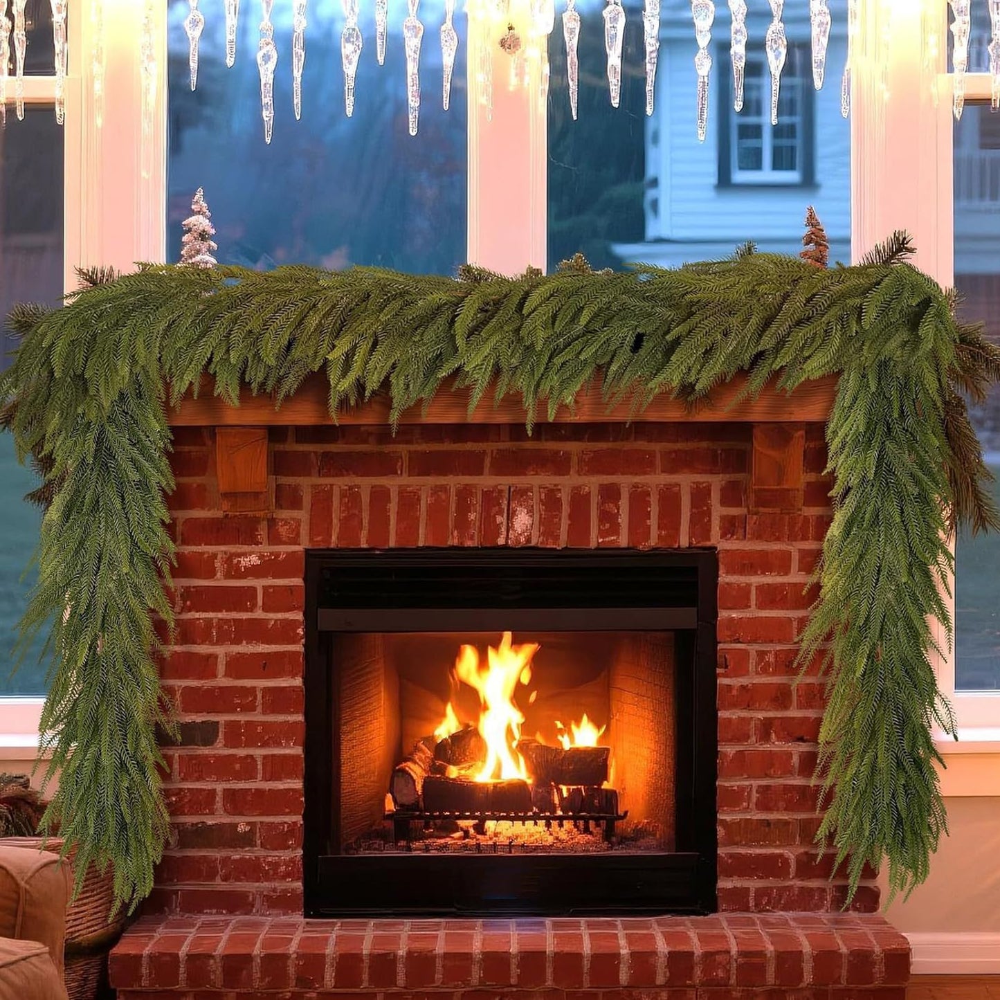 12FT(2*6FT) Christmas Norfolk Pine Garland, Soft Real Touch Faux Green Garlands, Holiday Decor Winter Artificial Greenery Garland for Mantle, Stairs, Table, Fireplace, Indoor Outdoor Xmas Decorations