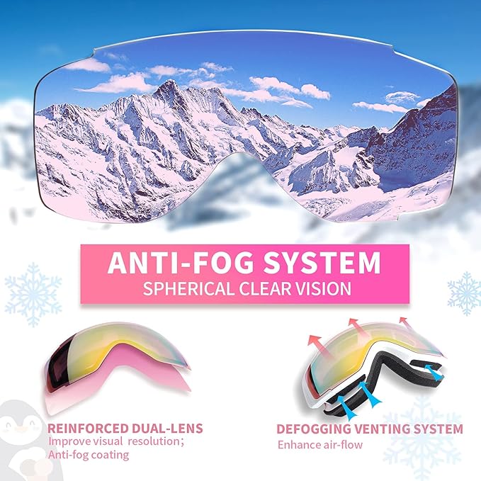 Freela Kids Ski Snowboard Goggles for Toddler(3-14) Youth Anti Fog Anti UV Goggles Girls Boys Snow Skiing Equipment