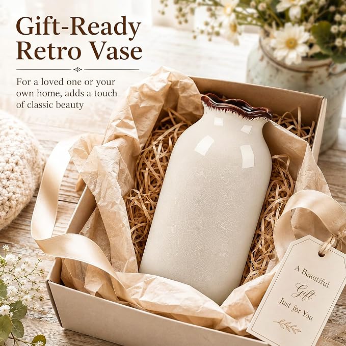 White Vase Ceramic Crackle Floral Vase for Modern Minimalism Nordic Home Bookshelf Living Room Table Centerpiece Decor