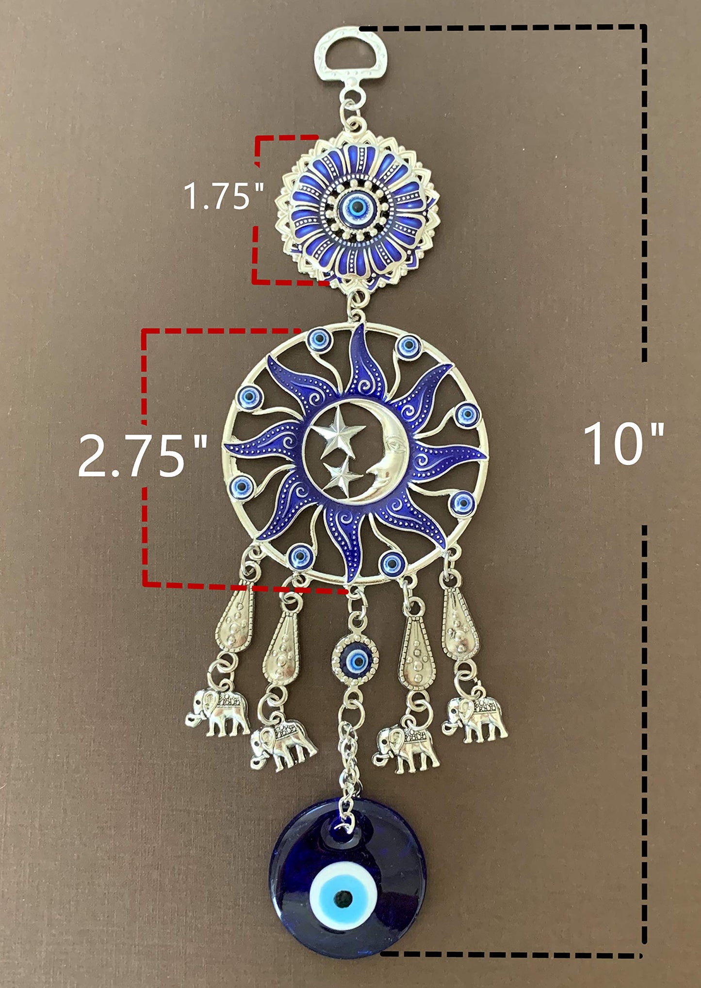 Turkish Sun,Moon & Stars Evil Eye Wall Hanging, Blue Nazar Glass Decor, Celestial Guardian Ornament for Home -CL17