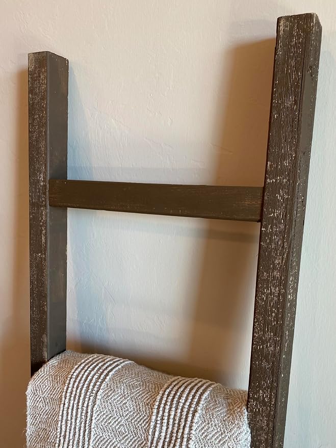 BarnwoodUSA Rustic Farmhouse Decorative Ladder - Our 5 ft Ladder can be Mounted Horizontally or Vertically and is Crafted from Upcycled Wood | No Assembly Required | Brown