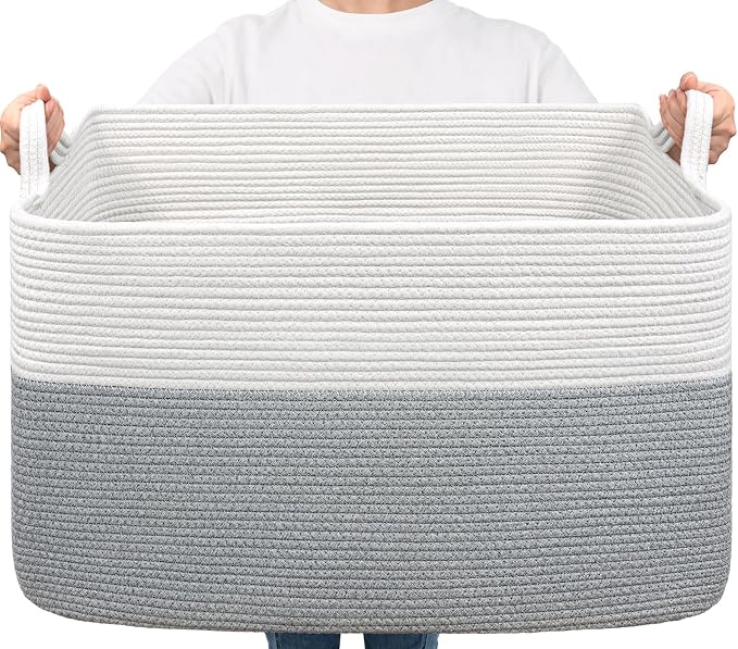 Goodpick Large Blanket Storage Baskets for Organizing, Woven Basket for Blankets, Clothes, Toy Basket Storage Kids, Rectangle Rope Baskets for Storage, 23.6" x 15.7" x 13.8"