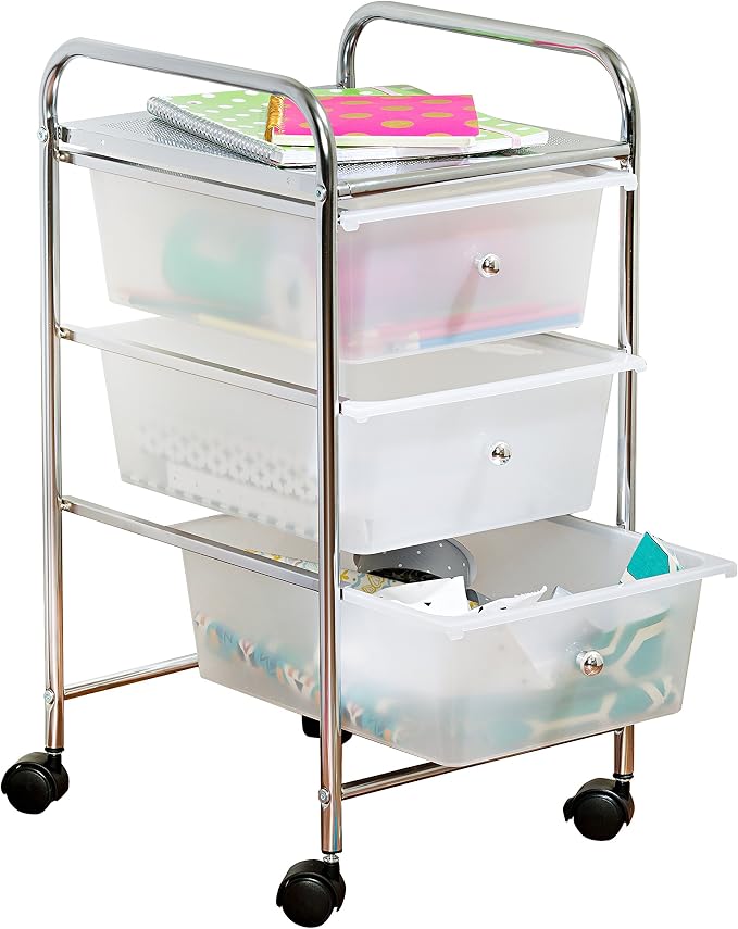 Honey-Can-Do 3-Drawer Plastic Storage Cart on Wheels,Silver