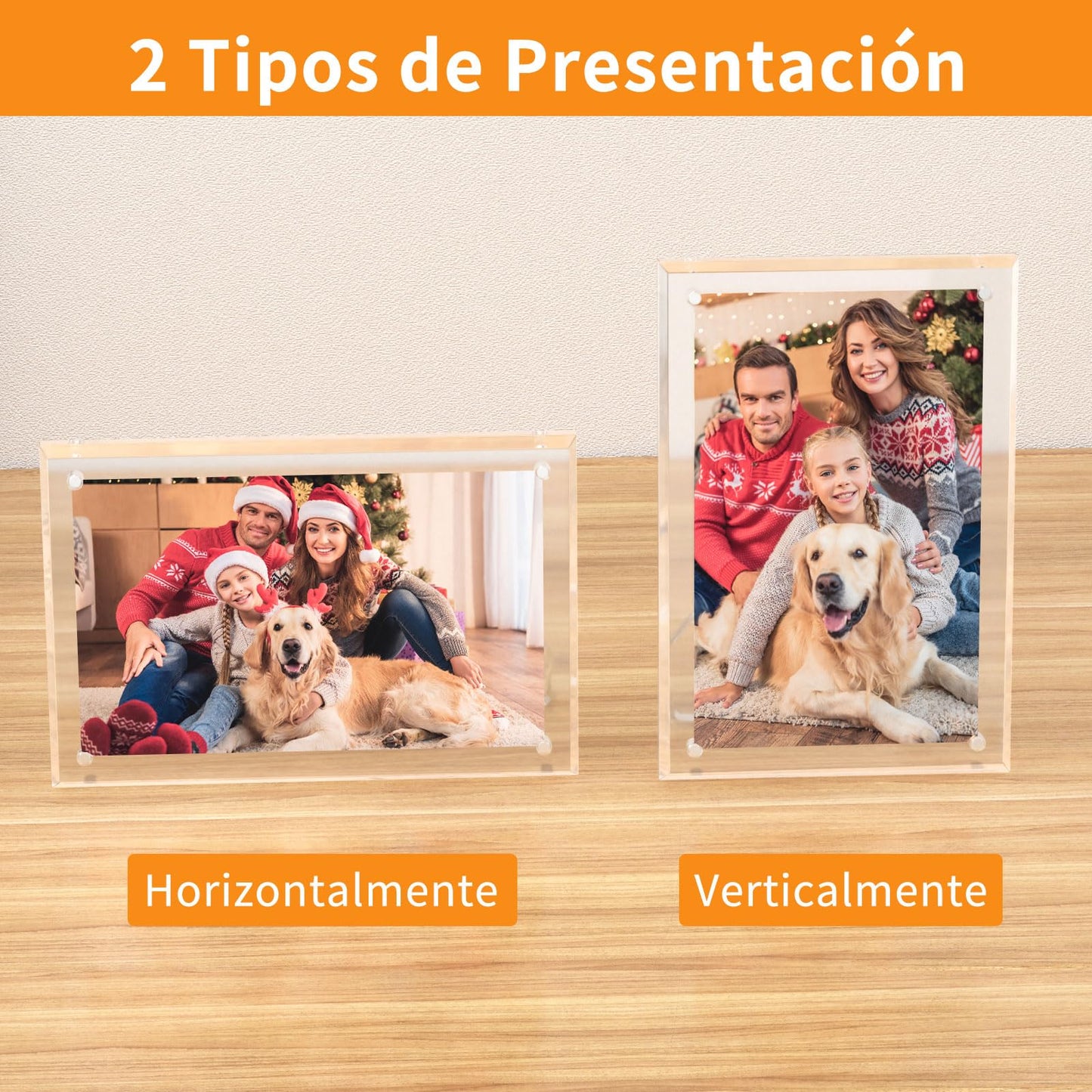 NIUBEE 5x7 Acrylic Picture Frame with Magnets - 2 Pack, Shatter-Resistant Floating Photo Frame for Tabletop, Modern Desk Display for Home & Office