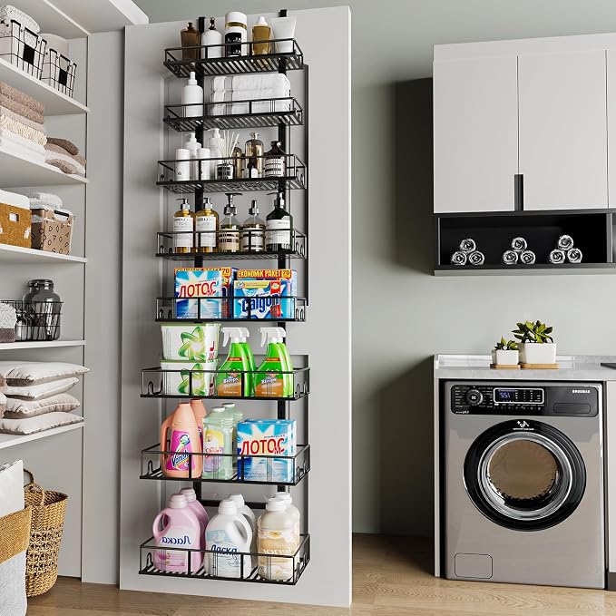 Bunoxea Black 8-Tier Over The Door Pantry Organizer, Pantry Organization And Storage, Metal Hanging Spice Rack Shelves Door, Home & Kitchen Essentials, Laundry Room Bathroom Organization