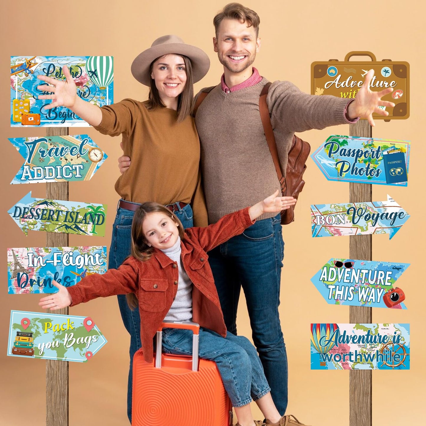 20 Pieces Travel Party Signs Travel Themed Party Decorations Let The Adventure Begin Sign Around the World Decorations Bon Voyage Party Wall Door Porch Yard Sign Travel Party Supplies
