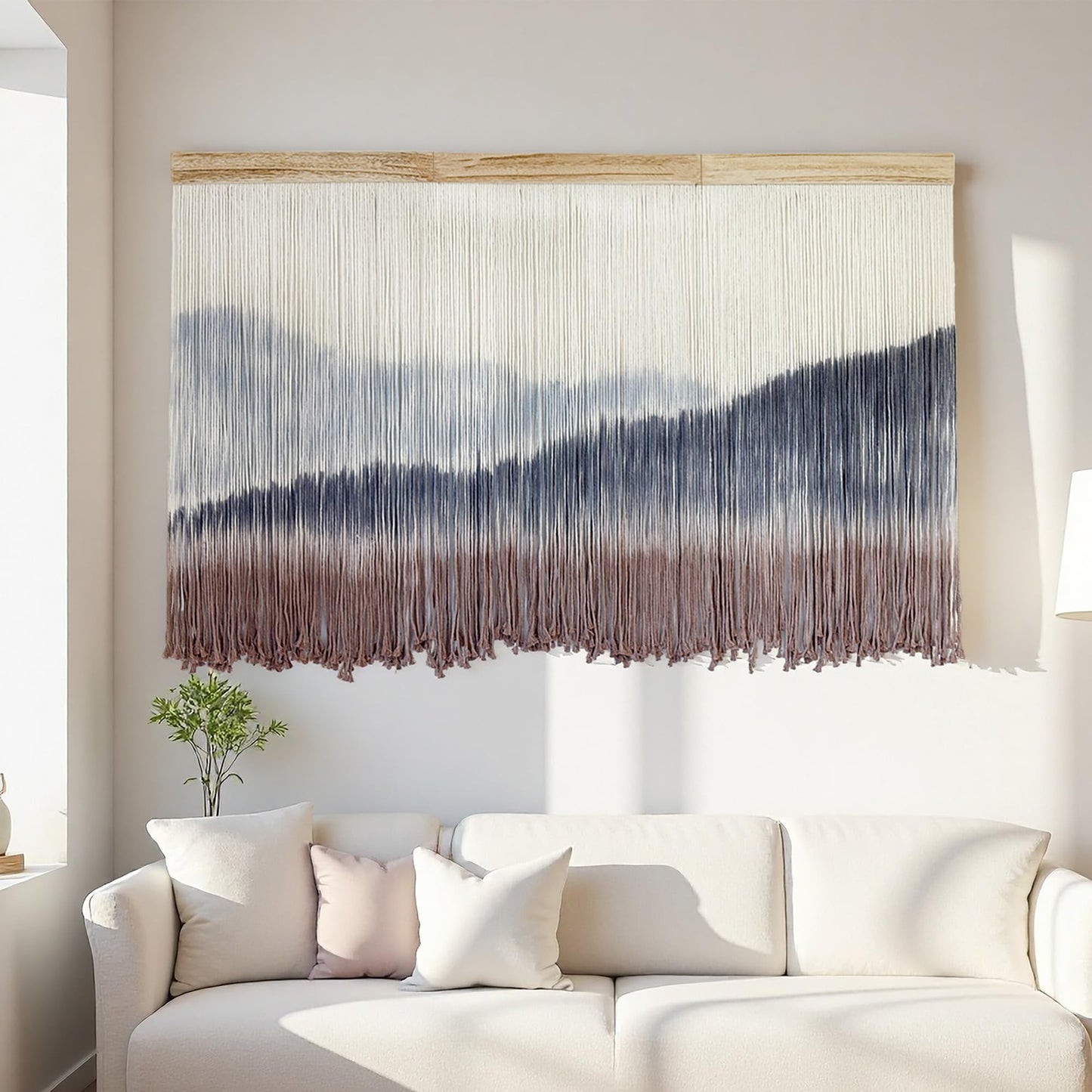 AKSWSHO Macrame Wall Hanging, Extra Large Mountain Dip-Dye Handmade Cotton Tapestry 59.06" x 38.19", Oversized Boho Wall Décor for Living Room Bedroom Studio Entryway, Serene Handcrafted Home Gift