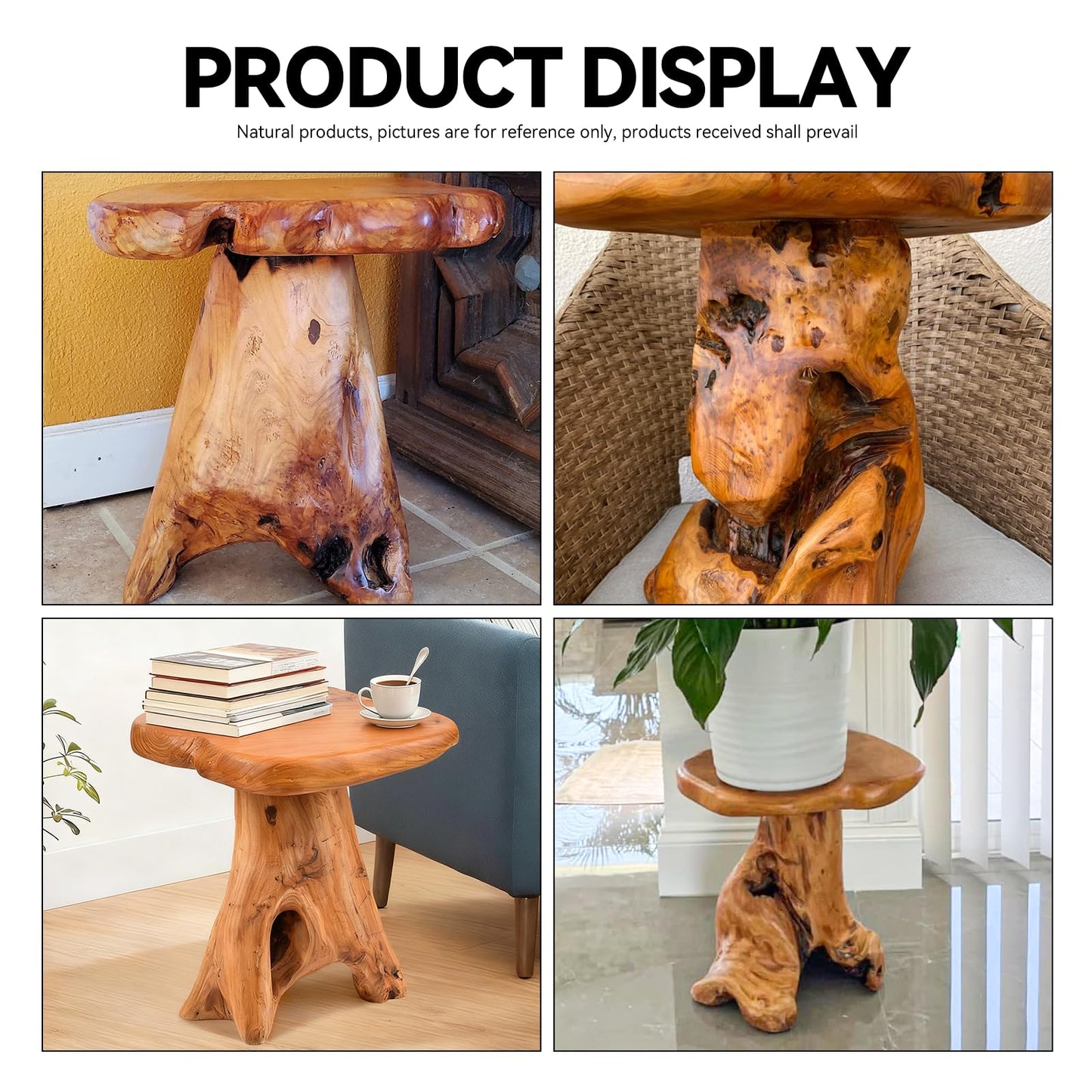GJRIEFD Small Side Table, Freeform Live Edge Wood Stool, Unique Design Natural Plant Stand for Patio, Garden, Yard, Living Room, Bedroom