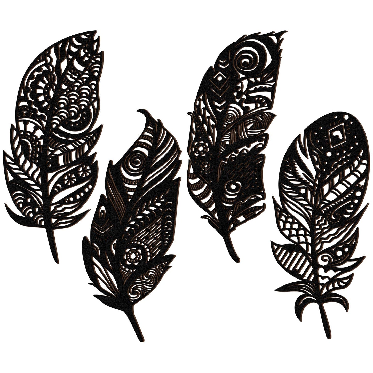 Qunclay 4 Pieces Feather Wall Decor Wooden Feather Wall Art Boho Wall Decor Laser Cut Hanging Mandala Large Rustic Farmhouse Wood Sign for Home Living Room Bedroom Bathroom Kitchen(Black)