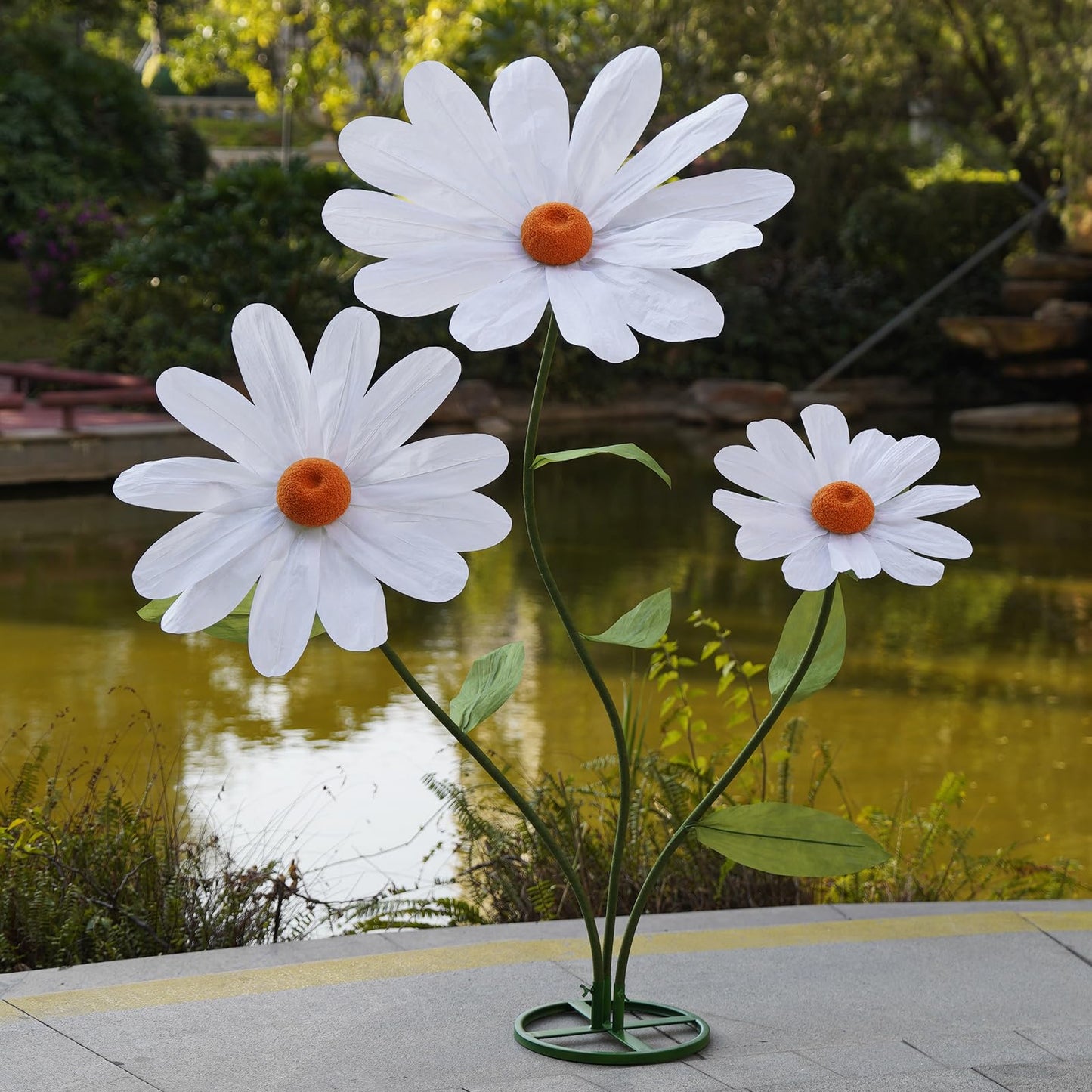 ZEYEXE Giant Flower for Decoration,Large Faux Daisy with Stand,Giant Artificial Flowers Decor Oversized Paper Flowers for Garden Party,Home,Weddings,Event & Commercial Display (White)