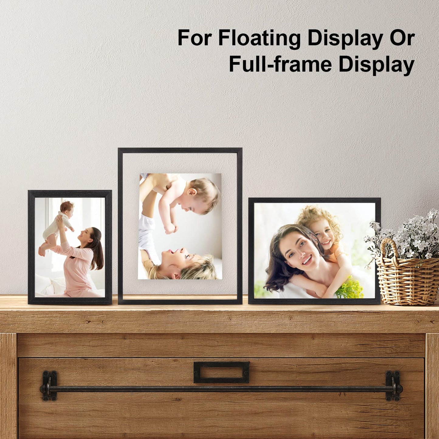 Egofine 11x14 Floating Frames Set of 2, Double Plexiglass Picture Frame, Made of Solid Wood Display Any Size Photo up to 11x14, Wall Mount or Tabletop Standing, Faded Black