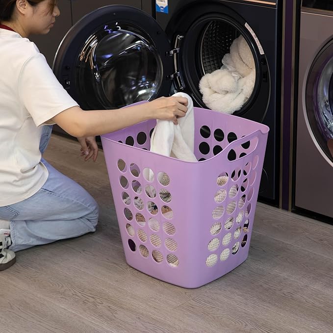Flexible Plastic Laundry Basket - Square Storage Hamper with Side Handles for Easy Carrying - Versatile Organizer for Laundry, and Household Storage, Purple 50 Litter