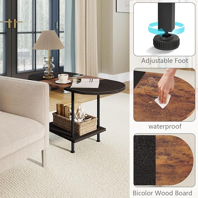 Coffee Tables, Modern Center Table with Storage Shelf, 2-Tier Table for Living Room, Modern Two-Tone Design (Mixed Black)