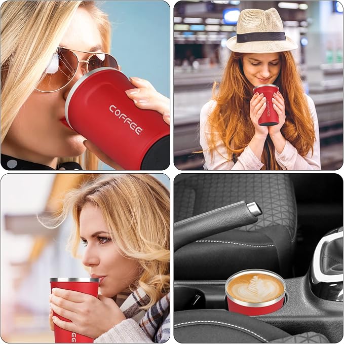 CS COSDDI 12 oz Stainless Steel Vacuum Insulated Tumbler - Coffee Travel Mug Spill Proof with Lid - coffee Cup for Keep Hot/Ice Coffee,Tea and Beer （Red）
