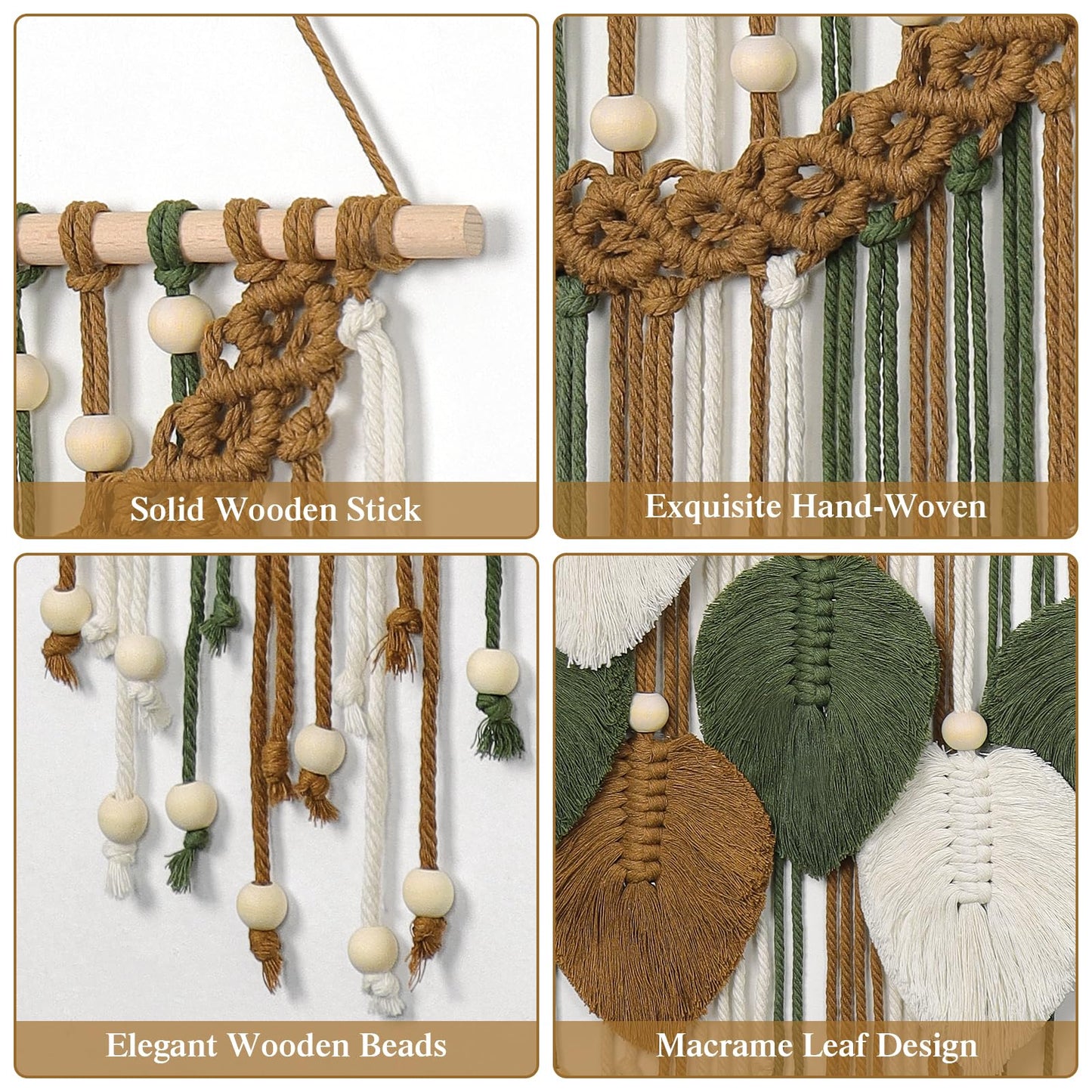 Weldomcor Macrame Wall Hanging Boho Leaf Woven Tapestry, Bohemian Chic Home Decor Modern Handmade Leaves Feather Wall Art Decorations for Bedroom Living Room Apartment Ornament 16.5" W X 31.5" L