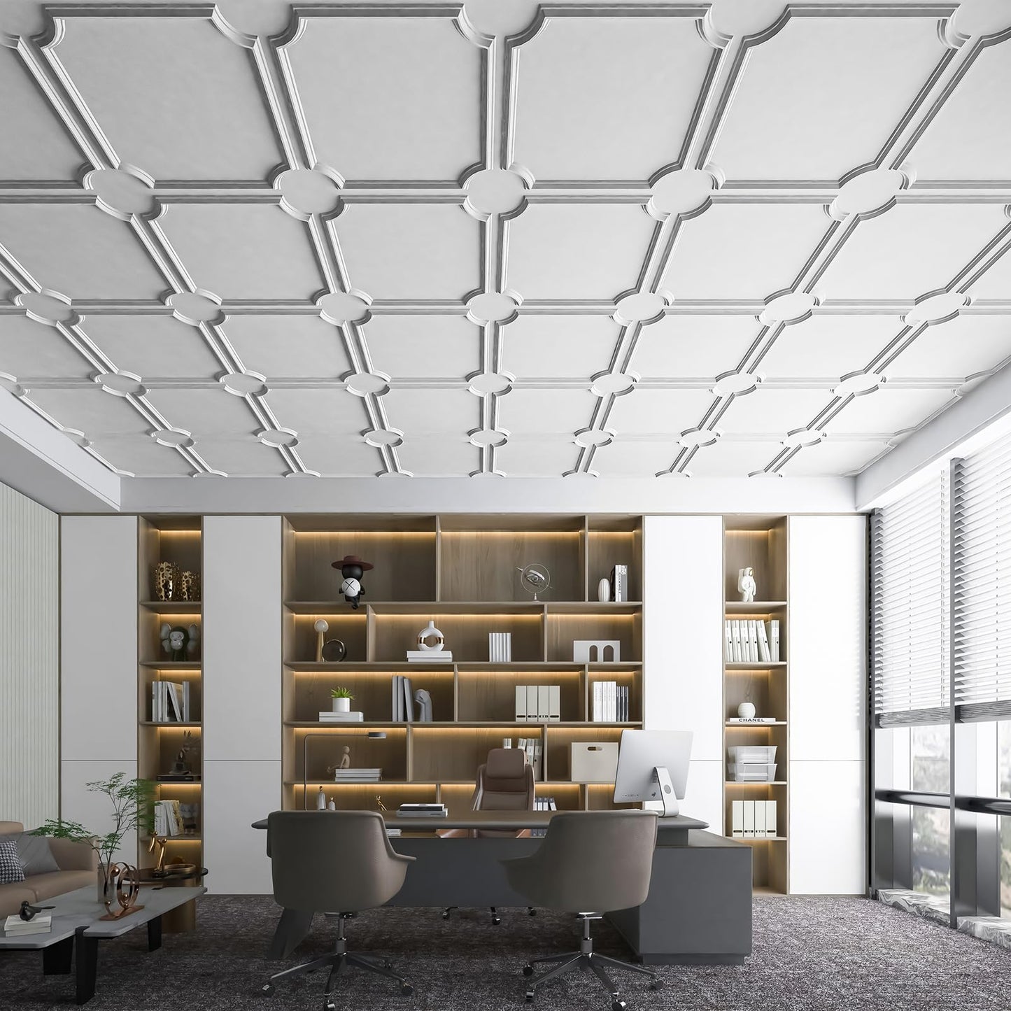 Art3d 2x2 Ft Drop Down PVC Ceiling Tiles, 3D Textured Glue up Ceiling Panel for Office Living Room Home Decor - 12-Pack Covers 48 Sq.Ft, White
