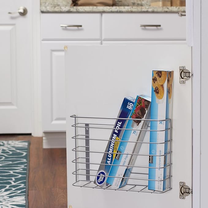 Household Essentials Tall Door Mount Cabinet Organizer with Steel Wire Frame in Nickel Powder Finish, Silver
