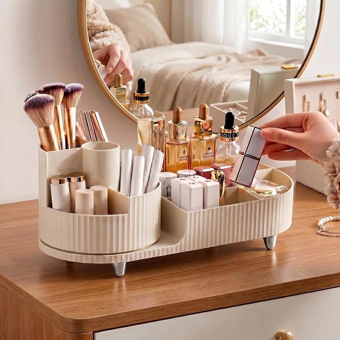 Booklov Rotating Makeup Caddy Organizer for Vanity, Large Capacity Cosmetic Display Case, Countertop Beauty Storage Holder for Skincare, Brush Eyeshadow Lipstick, Counter Desk Organization, Cream