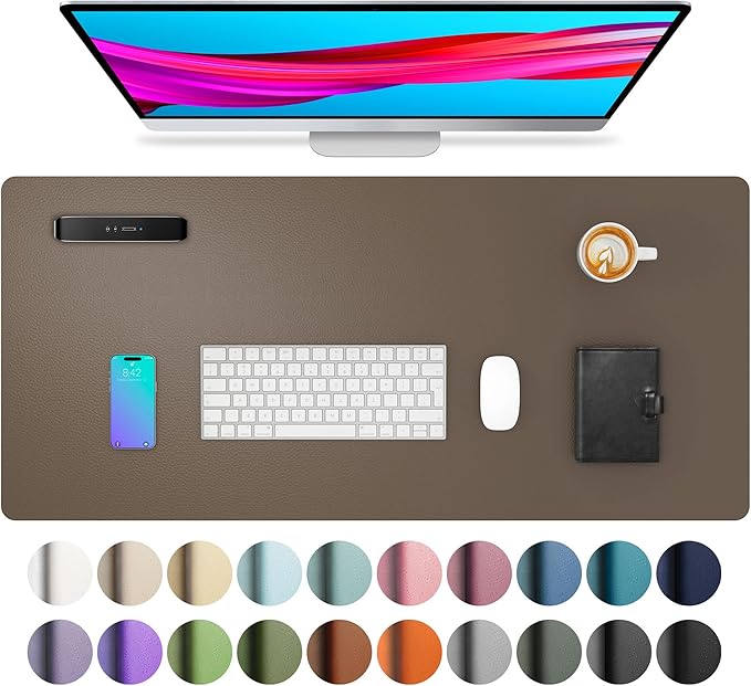 Aothia Leather Desk Pad Protector, Office Mat, Large Mouse Pad, Non-Slip PU Leather Blotter, Laptop Desk Pad, Waterproof Writing Pad for Office and Home (Coffee, 31.5" x 15.7")