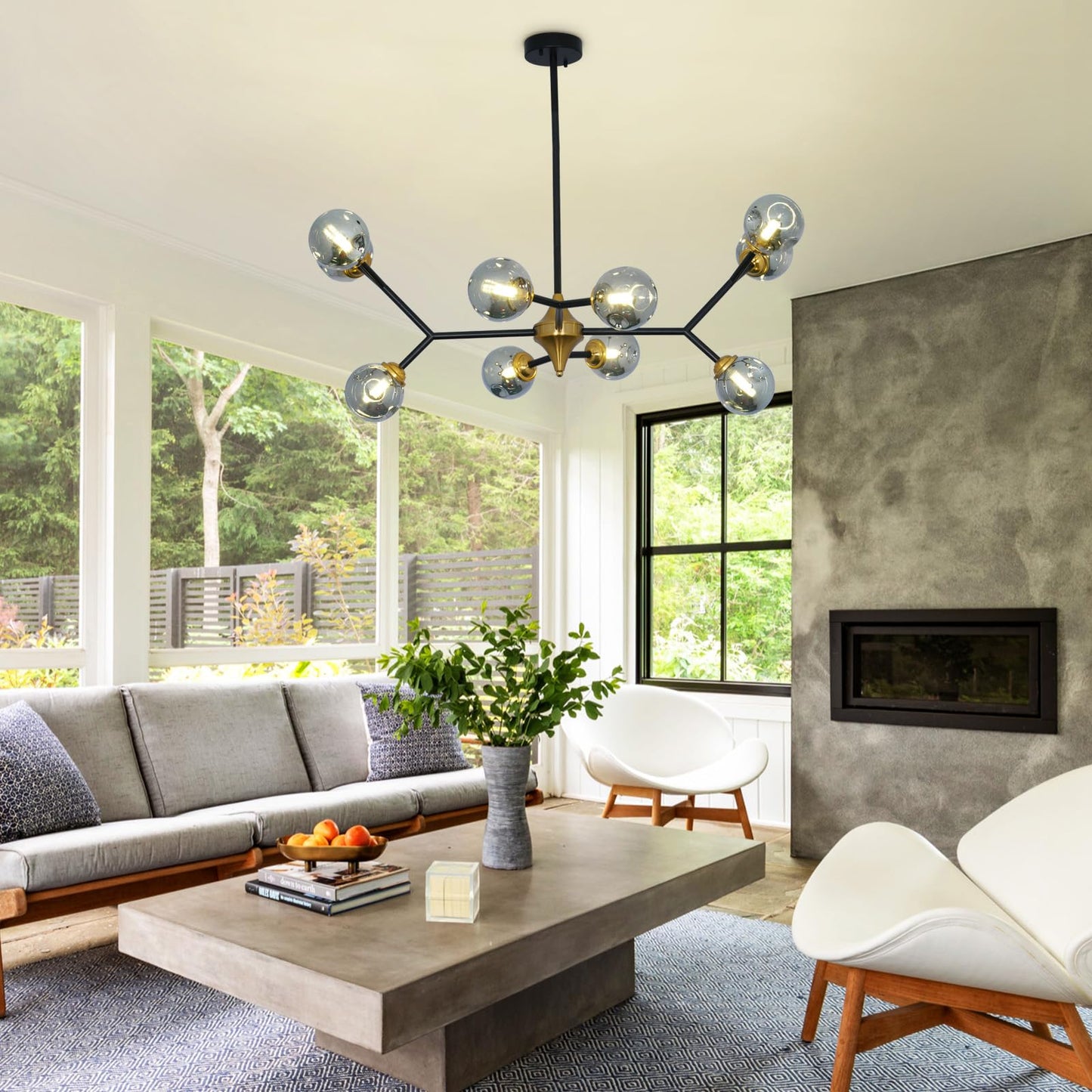 Depuley Glass Globe Sputnik Chandelier: 10-Light Modern Matte Black and Gold Ceiling Light Fixture - Vintage Hanging Chandeliers for Living Room Kitchen Dining Room Bedroom (Included G9 Bulbs)